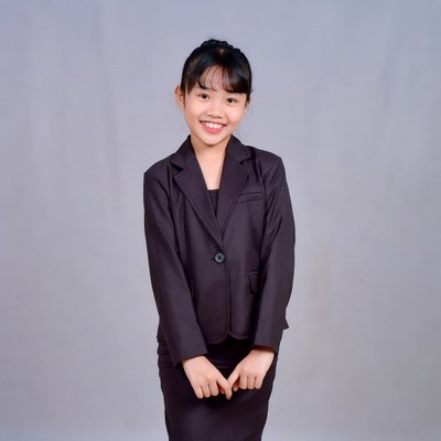 Asian girl in navy blazer suit