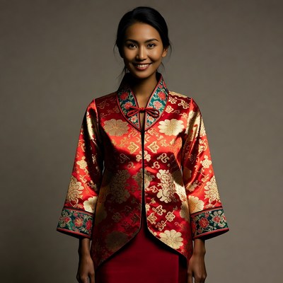 Asian woman in red cheongsam