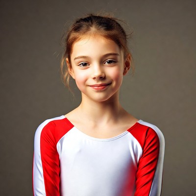 Smiling girl in red white leotard