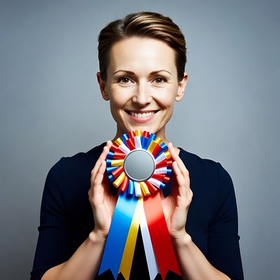 Woman holding colorful ribbon award
