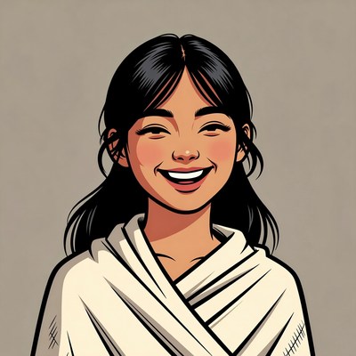 Smiling Asian woman in white robe