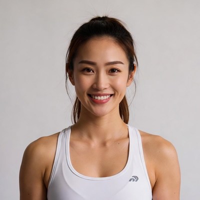 Smiling Asian woman in white tank top