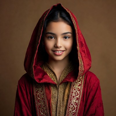 Girl in Red Embroidered Hooded Robe