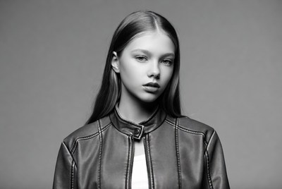 Teen girl in leather jacket
