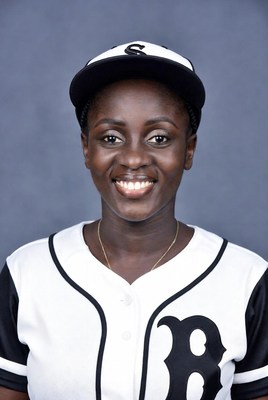 African-American woman in Red Sox jersey