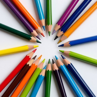 Colorful pencils arranged in circle