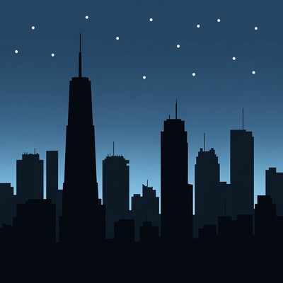 Chicago Skyline Silhouette at Night
