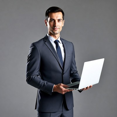 Businessman holding laptop