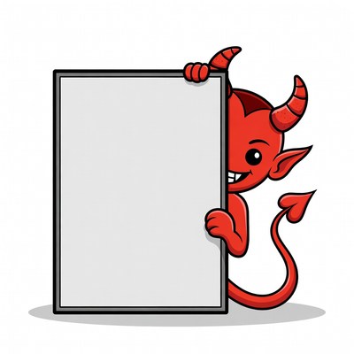 Cartoon devil holding blank sign