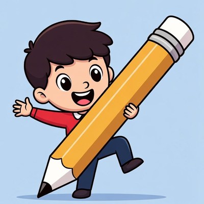 Boy holding giant pencil