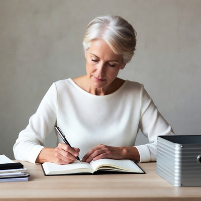 Elderly woman writing in journal