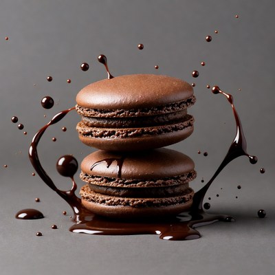 Stacked Chocolate Macarons with Dripping Sauce