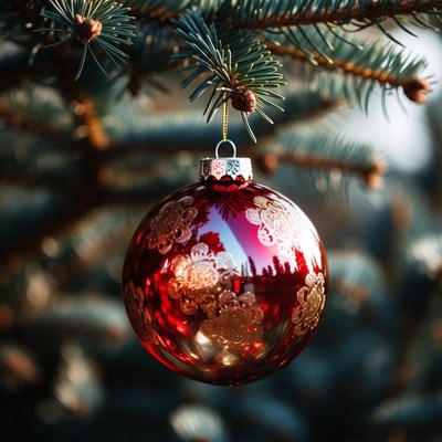Red Ornament Hanging on Christmas Tree