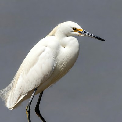 Snowy Egret Standing on Gray Background