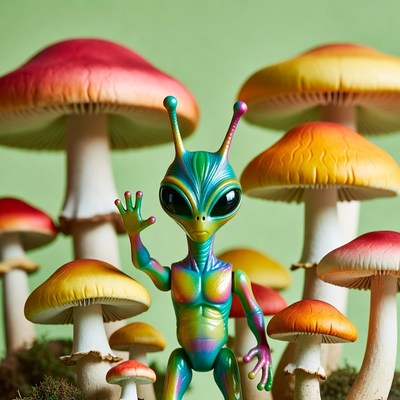 Waving Alien Among Mushrooms