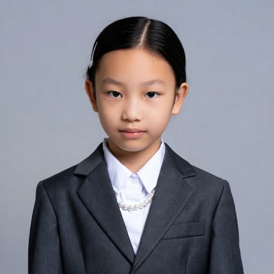 Asian girl in gray suit
