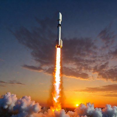 Falcon 9 Rocket Launching at Sunset