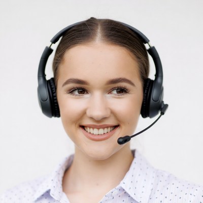 Smiling woman wearing headset