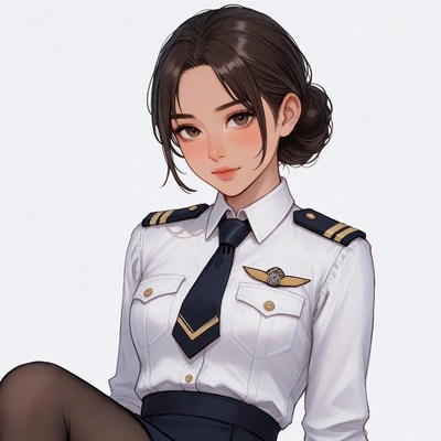 Asian woman in pilot uniform