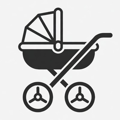 Black Outline Baby Stroller Icon