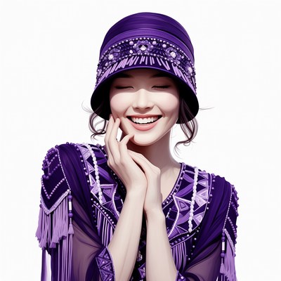 Asian woman in purple flapper hat