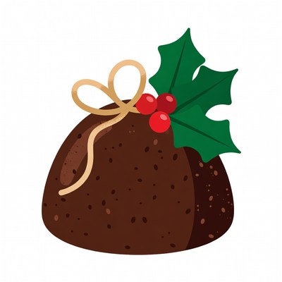 Christmas Pudding with Holly and Ribbon