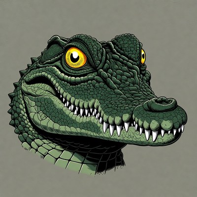Cartoon Crocodile Head with Yellow Eyes