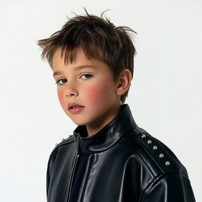 Boy in black leather jacket