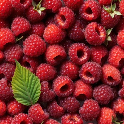 Fresh Raspberries with Green Leaf