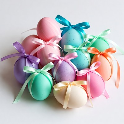 Colorful Easter Eggs with Ribbons