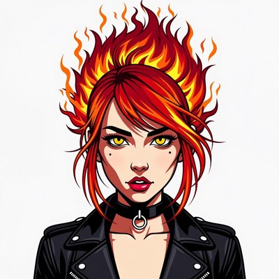 Fiery-haired woman in leather jacket