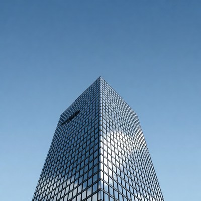 Tall Glass Skyscraper Against Blue Sky