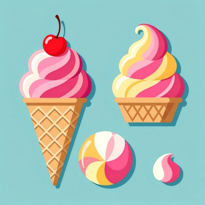 Colorful Ice Cream Cones and Beach Ball
