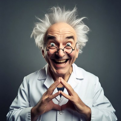 Crazy scientist with wild hair