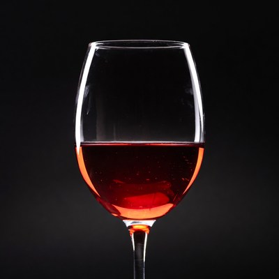 Red wine glass on black background
