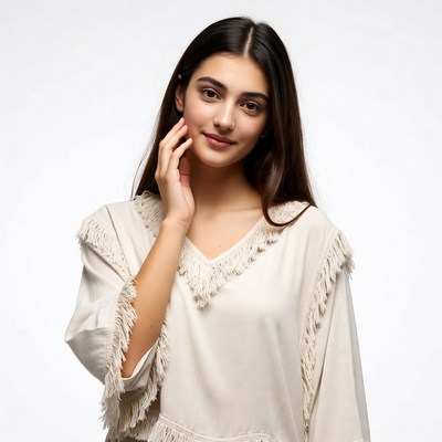 Woman touching face with hand