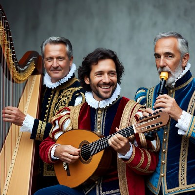 Three men playing Renaissance instruments
