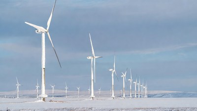 Wind Turbines in Snowy Landscape