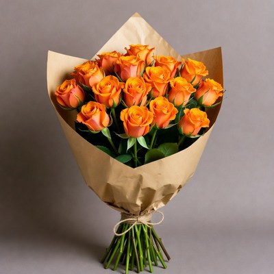 Orange Roses Bouquet in Brown Paper