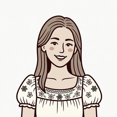 Smiling Asian woman in embroidered blouse