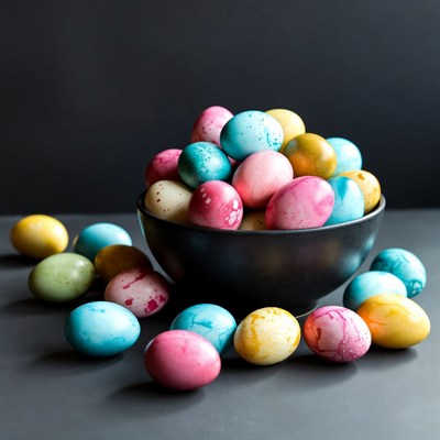 Colorful Easter Eggs in Black Bowl