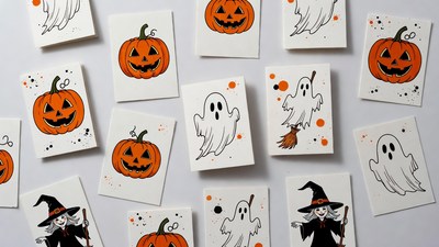 Halloween Stickers with Pumpkins Ghosts Witches