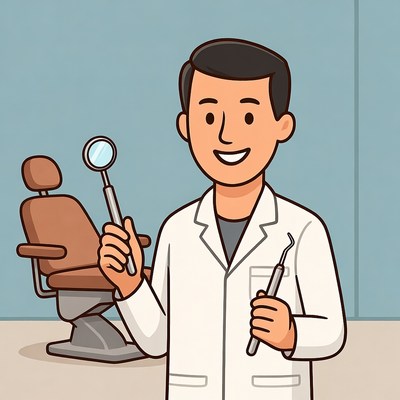 Cartoon Dentist Holding Tools