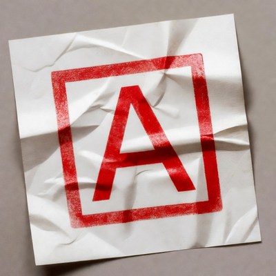 Red Letter A on Crumpled Paper