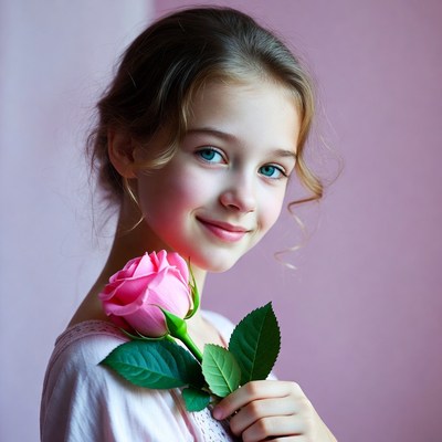 Girl holding pink rose