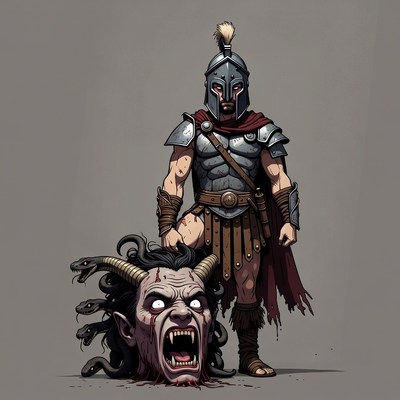 Perseus holding Medusa severed head