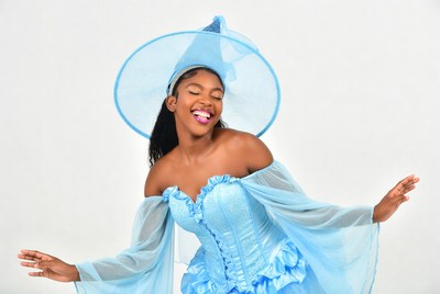 Black woman in blue witch costume