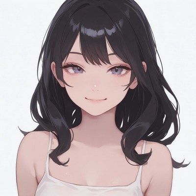 Anime girl with black hair smiling