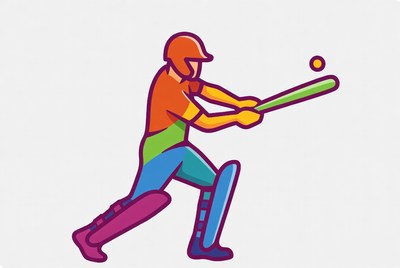 Cartoon man batting cricket ball