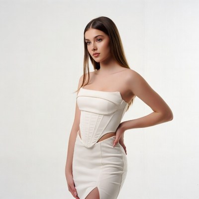 Woman in white corset mini dress